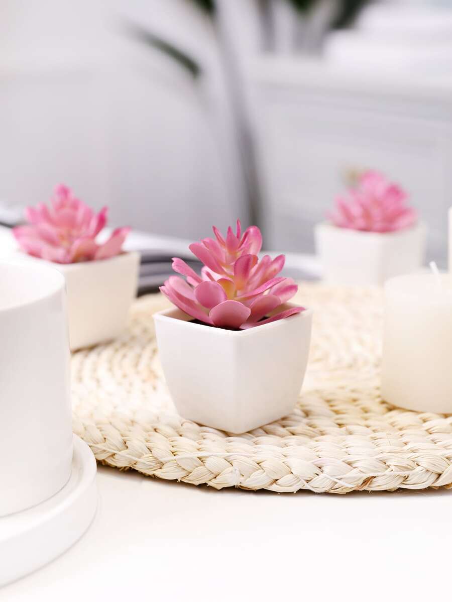 1pc/3pcs/5pcs Artificial Mini Succulent Potted Plants Decor, Home Decor For Living Room, Bedroom, Bathroom, Valentine's Day, Wedding, Thanksgiving, Mother's Day Gifts - Pink - View 1