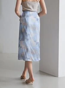 MOTF X MONET INSPIRED 100% SILK INK PAINTING SKIRT - Multicolor - View 3