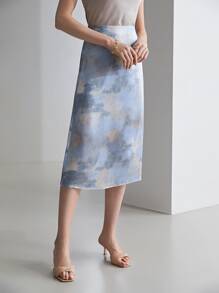 MOTF X MONET INSPIRED 100% SILK INK PAINTING SKIRT - Multicolor - View 7