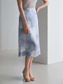 MOTF X MONET INSPIRED 100% SILK INK PAINTING SKIRT - Multicolor - View 8