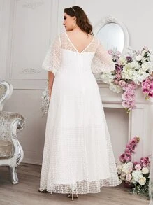 SHEIN Belle 大碼燈籠袖網紗婚紗洋裝不附面紗