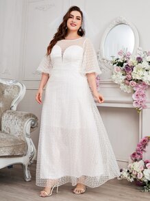 SHEIN Belle 大碼燈籠袖網紗婚紗洋裝不附面紗