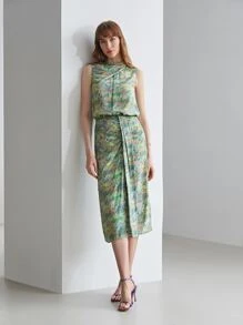 MOTF X MONET INSPIRED 100%真絲圖案半身裙 - 彩色 - 查看 5