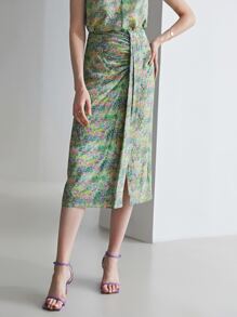 MOTF X MONET INSPIRED 100%真絲圖案半身裙 - 彩色 - 查看 8