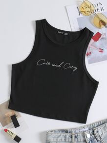 Flirla Plus Letter Graphic Tank Top - Black - View 1
