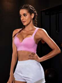 Yoga Sxy Seamless Breathable Solid Sports Bra - Pink - View 5