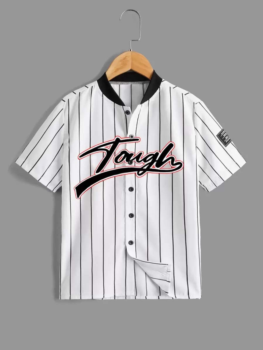 SHEIN 男孩字母圖案條紋圖案襯衫