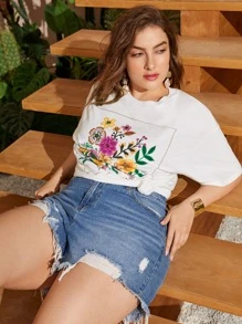 Dreamara 大码花卉印花落肩 T 恤生活 - 白色 - 查看 2