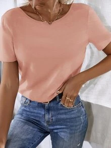 Camiseta con encaje floral con tira cruzada - Rosa Pálido - Ver 3