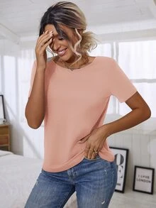 Camiseta con encaje floral con tira cruzada - Rosa Pálido - Ver 4