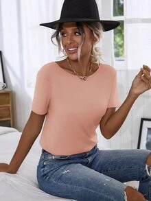 Camiseta con encaje floral con tira cruzada - Rosa Pálido - Ver 5