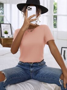 Camiseta con encaje floral con tira cruzada - Rosa Pálido - Ver 6