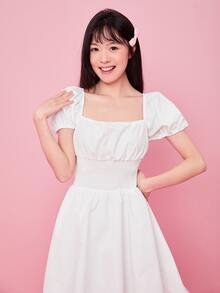 Đầm Dải chun màu trơn Boho - trắng - Xem 5