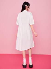 SHEIN Drop Shoulder High-low Hem Shirt Dress - White - View 2