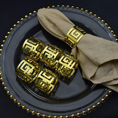 6 chiếc vòng khăn ăn rỗng, vòng giữ khăn ăn thiết kế hình học bằng sắt tối giản cho bàn ăn