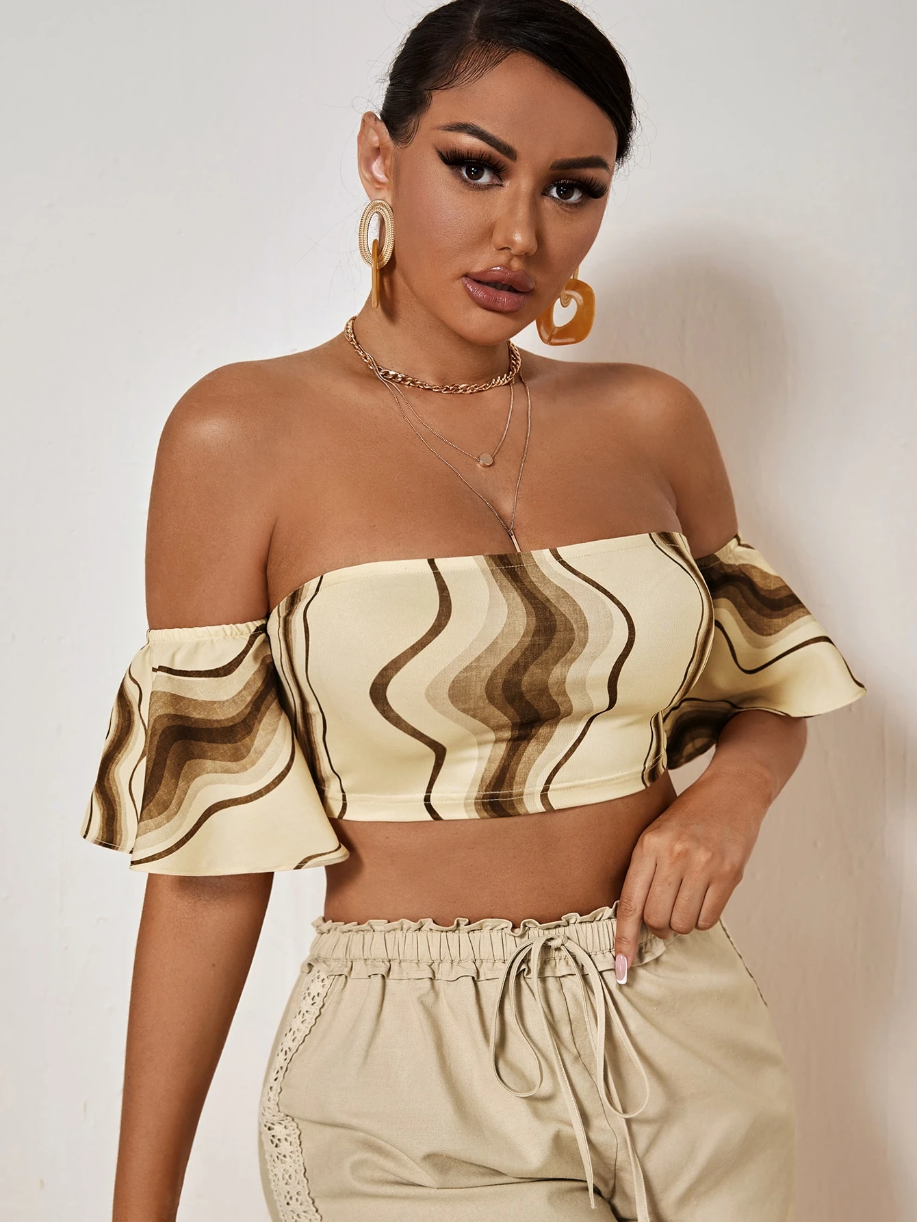 tan off the shoulder crop top