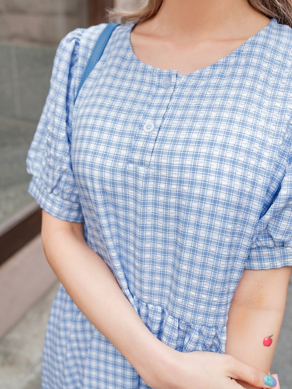 Plaid Puff Sleeve Smock Dress