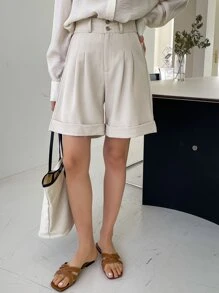 DAZY 高腰捲邊短褲 - 米色 - 查看 5