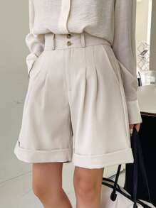 DAZY 高腰捲邊短褲 - 米色 - 查看 6