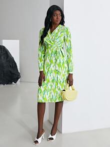MOTF X Van Gogh INSPIRED 100% SILK SWIRL WRAP DRESS - Lime Green - View 4