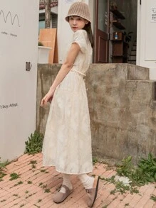 DAZY Jacquard Batwing Sleeve Drawstring Waist Dress - Beige - View 7