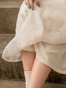 DAZY Jacquard Batwing Sleeve Drawstring Waist Dress - Beige - View 10