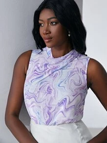 MOTF X MONET INSPIRED 100% SILK SWIRL SLEEVELESS TOP - Multicolor - View 5