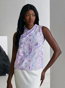 MOTF X MONET INSPIRED 100% SILK SWIRL SLEEVELESS TOP - Multicolor - View 7