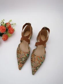 Paisley Graphic Point Toe Cross Strap Flats - Multicolor - View 3