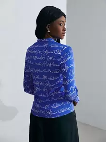 MOTF X Van Gogh INSPIRED SILK ALLOVER PRINTED BLOUSE - Blue - View 3