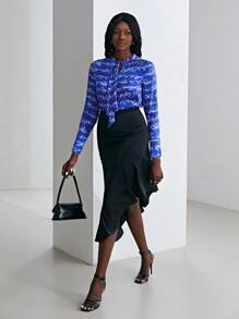 MOTF X Van Gogh INSPIRED SILK ALLOVER PRINTED BLOUSE - Blue - View 4