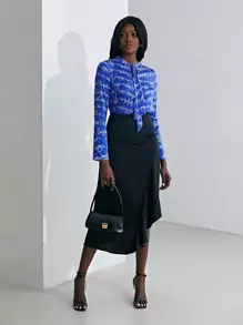 MOTF X Van Gogh INSPIRED SILK ALLOVER PRINTED BLOUSE - Blue - View 6