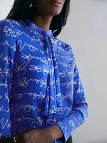 MOTF X Van Gogh INSPIRED SILK ALLOVER PRINTED BLOUSE - Blue - View 7