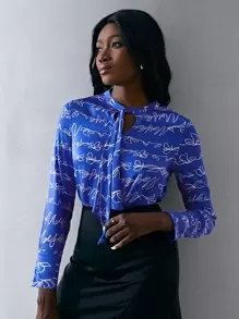 MOTF X Van Gogh INSPIRED SILK ALLOVER PRINTED BLOUSE - Blue - View 8