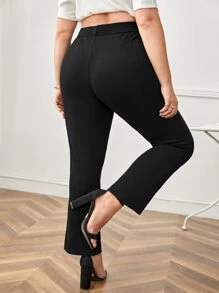 SHEIN Clasi Plus Split Hem Flare Leg Trousers - Black - View 2