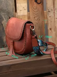 Western Style Tassel Decor Braided Trim Saddle Bag, Leopard Strap Flap Crossbody Purse With Convertible Strap, Large Capacity Tote Bag For Work And Travel, Western Purse For Women, Bohemia Style Bag For Women, Perfect For Rodeo Occasion