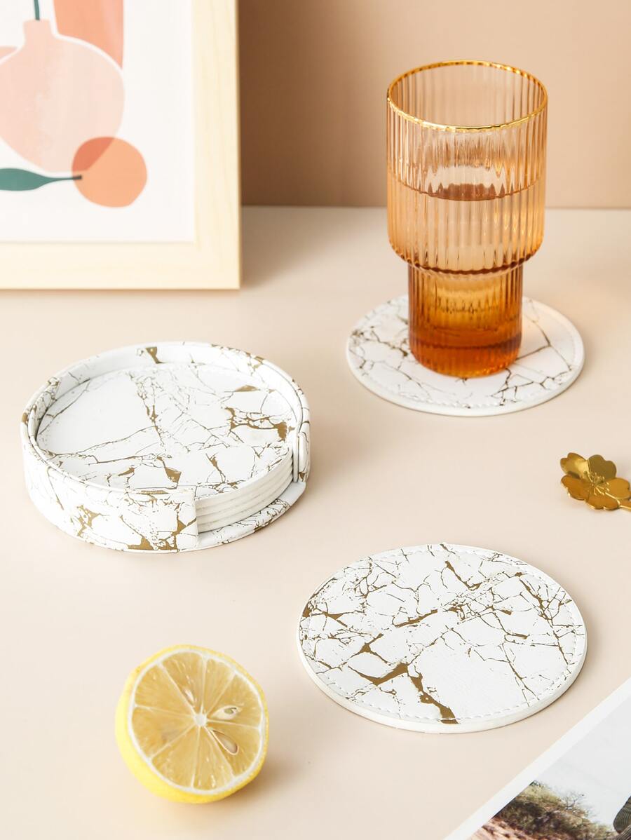 6入組刺繡金屬質感杯墊 - 白色 - 查看 1