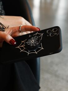 Heart Spider Web Phone Case With Stand-Out Phone Grip - Black and White - View 5