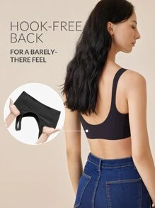 LUVLETTE Dream Curve 2ndSkin Wireless Full Coverage Seamless No Show Side Support Lounge Black Lingerie As Outerwear T-Shirt Sticky SizeFreedom Bra No Show Underwear Comfortable Must-Haves Also Suitable For Teen Girl & Young & Kid - Black - View 3