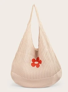 Floral Pattern Hollow Out Detail Crochet Bag - Apricot - View 1
