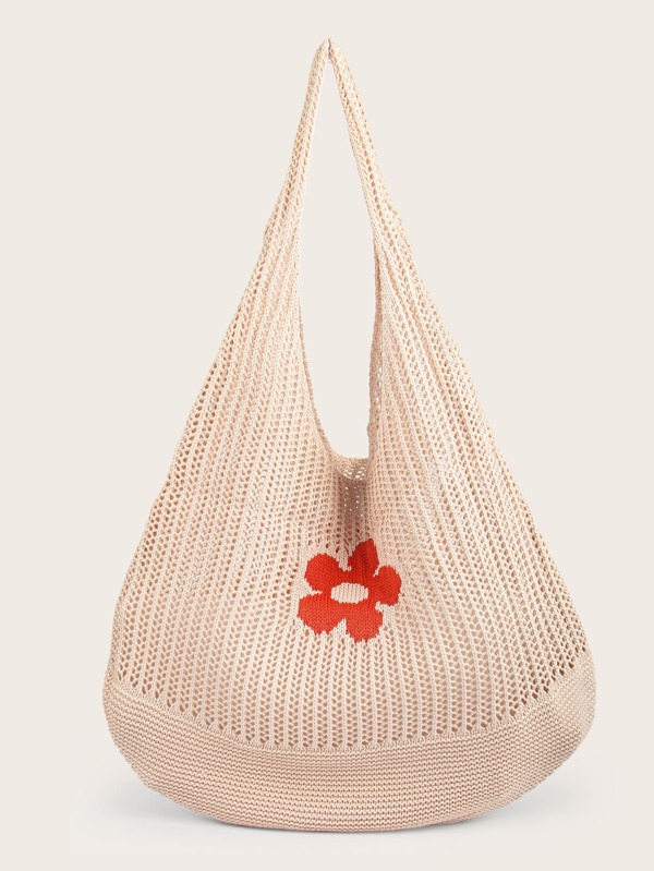 Floral Pattern Hollow Out Detail Crochet Bag
