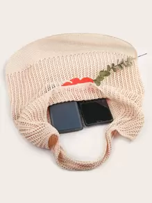 Floral Pattern Hollow Out Detail Crochet Bag - Apricot - View 6