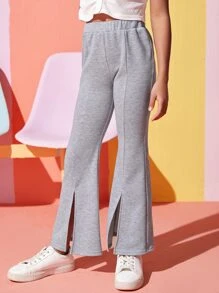 SHEIN Girls Slit Hem Flare Leg Joggers - Light Grey - View 6