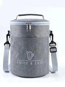 Cactus Print Lunch Bag - Grey - View 1