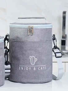 Cactus Print Lunch Bag - Grey - View 2