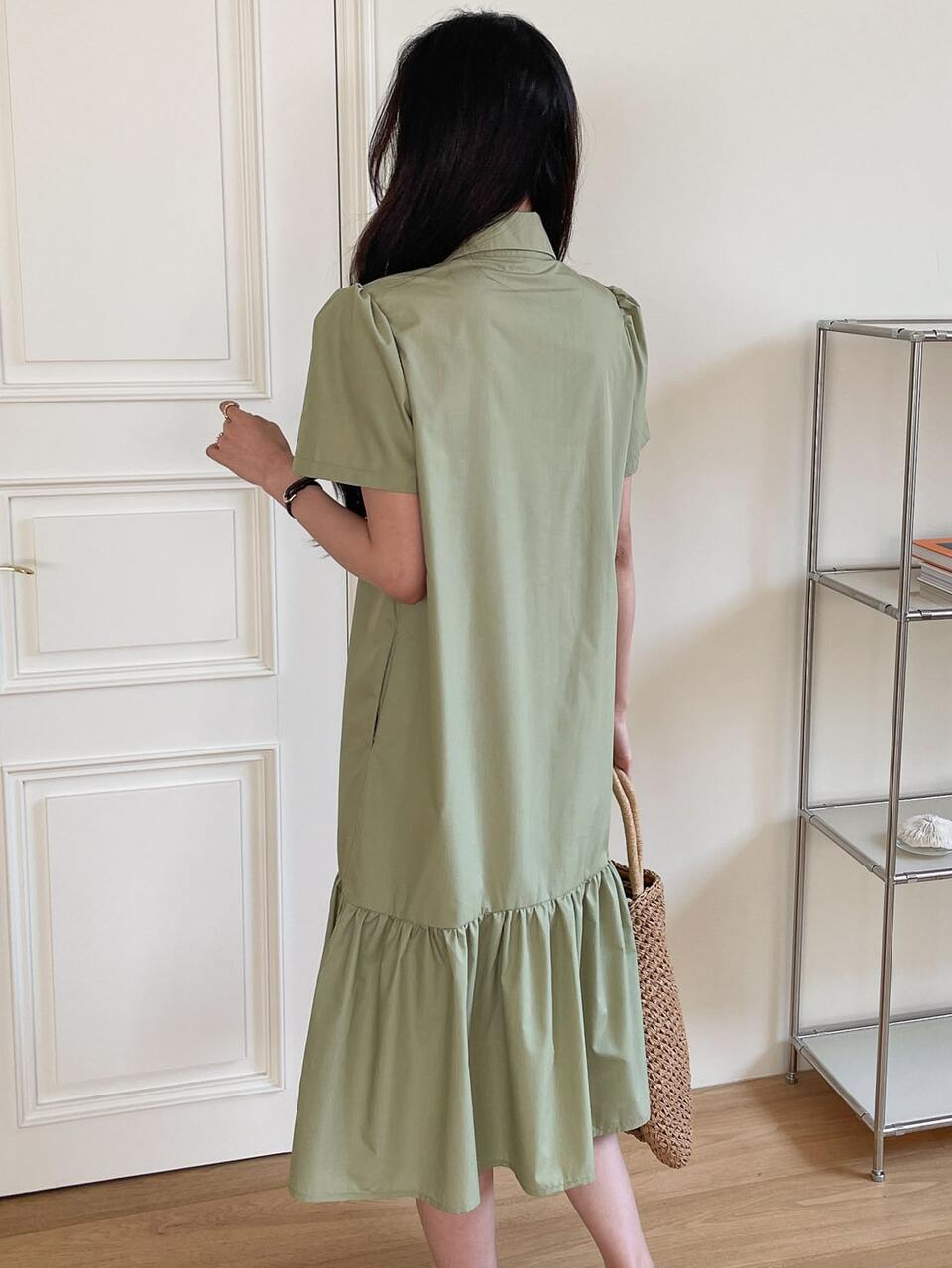Ruffle Hem Button Through Shirt Dress