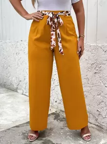 Franclia Plus Wide Leg Belted Trousers - Yellow - View 3