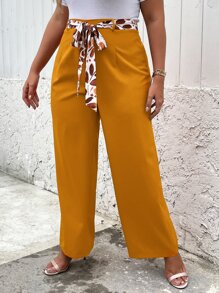 Franclia Plus Wide Leg Belted Trousers - Yellow - View 4