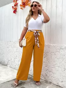 Franclia Plus Wide Leg Belted Trousers - Yellow - View 5