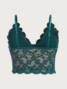 Plus Floral Lace Scallop Trim Bralet - Dark Green - View 2